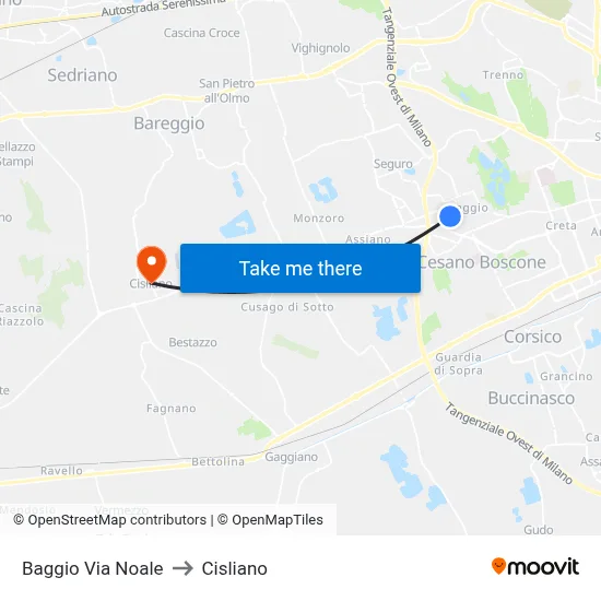Baggio Via Noale to Cisliano map