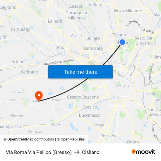 Via Roma Via Pellico (Bresso) to Cisliano map