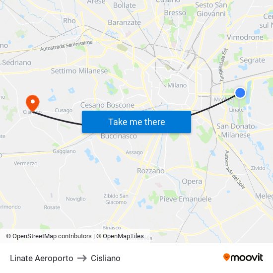 Linate Aeroporto to Cisliano map