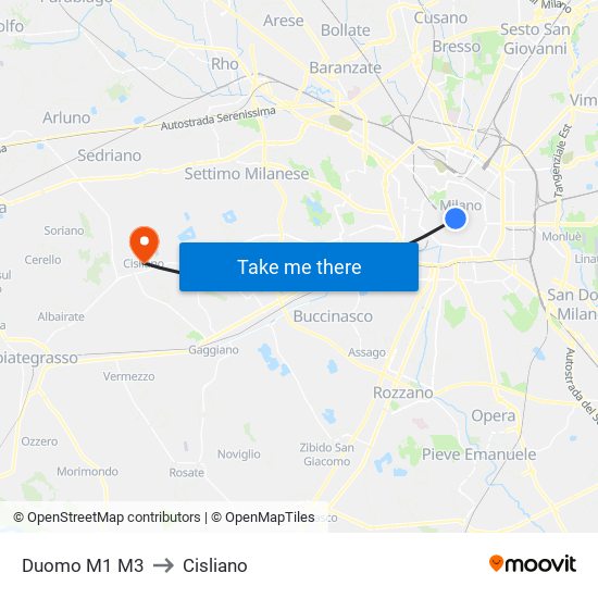Duomo M1 M3 to Cisliano map