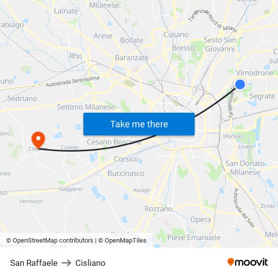 San Raffaele to Cisliano map