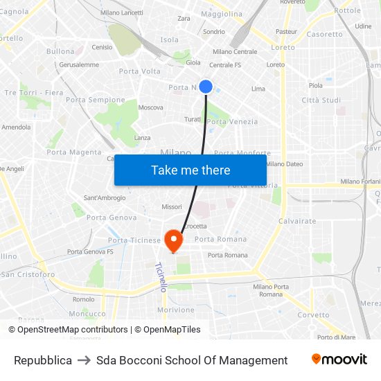 Repubblica to Sda Bocconi School Of Management map