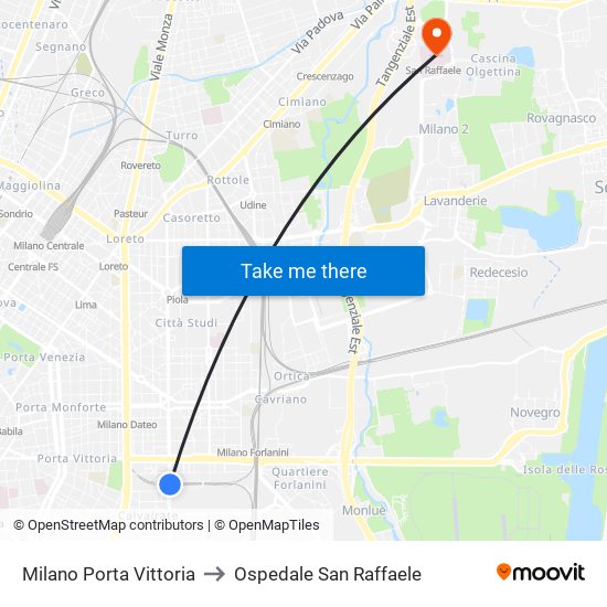 Milano Porta Vittoria to Ospedale San Raffaele map