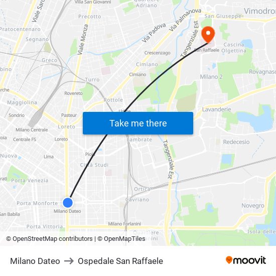 Milano Dateo to Ospedale San Raffaele map