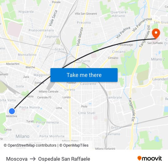 Moscova to Ospedale San Raffaele map