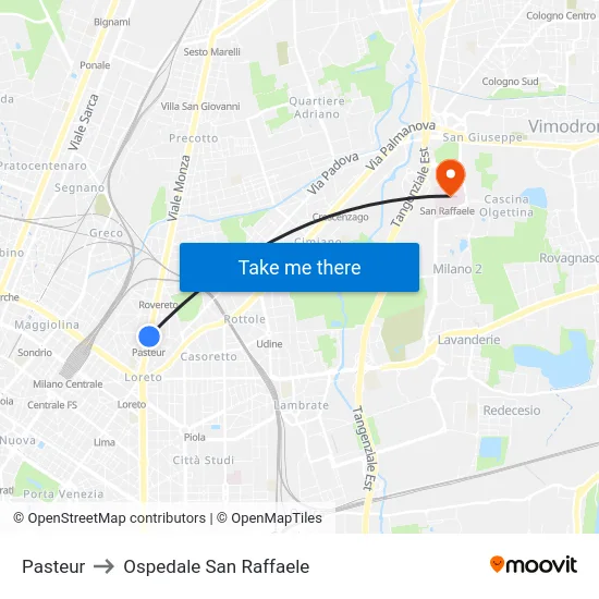 Pasteur to Ospedale San Raffaele map