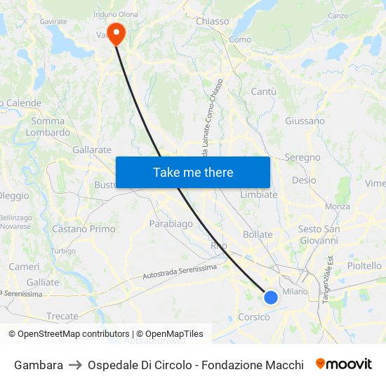 Gambara to Ospedale Di Circolo - Fondazione Macchi map