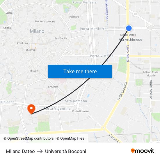 Milano Dateo to Università Bocconi map