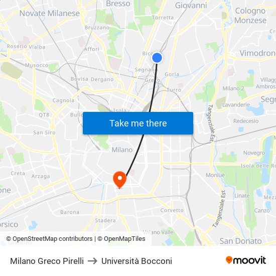 Milano Greco Pirelli to Università Bocconi map