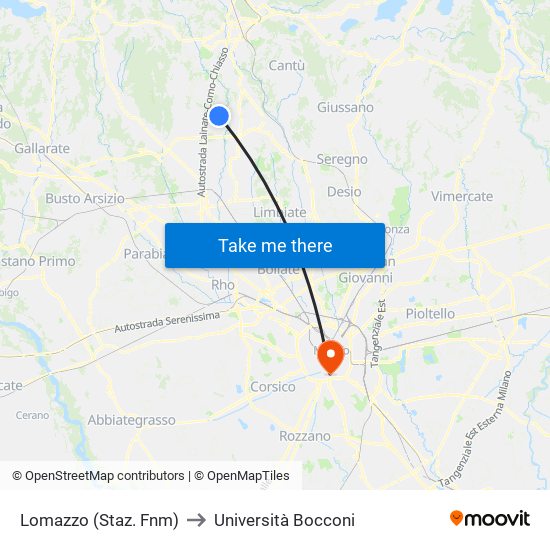 Lomazzo (Staz. Fnm) to Università Bocconi map