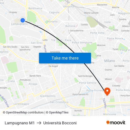 Lampugnano M1 to Università Bocconi map