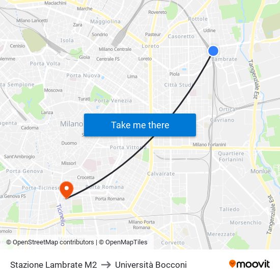 Stazione Lambrate M2 to Università Bocconi map