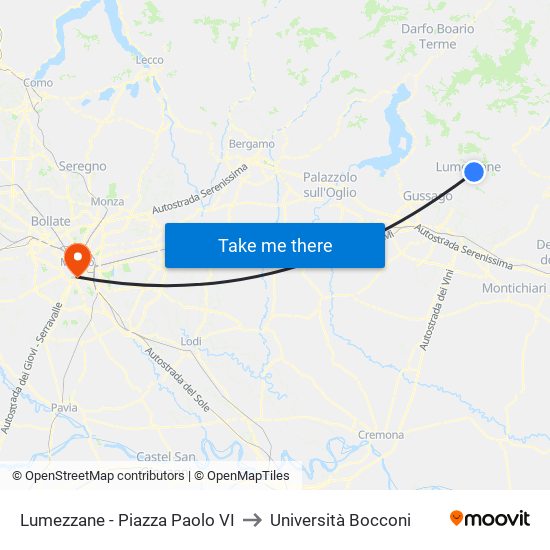 Lumezzane - Piazza Paolo VI to Università Bocconi map