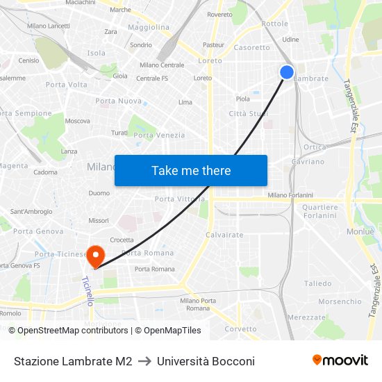 Stazione Lambrate M2 to Università Bocconi map