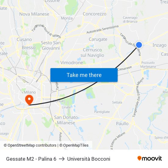 Gessate M2 - Palina 6 to Università Bocconi map