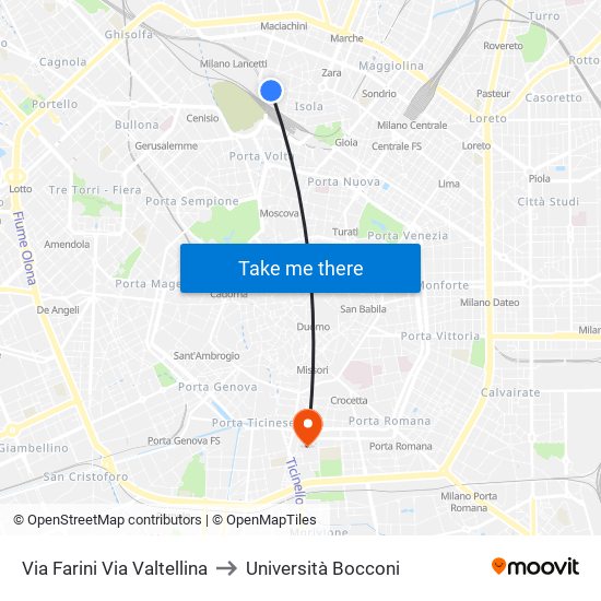 Via Farini Via Valtellina to Università Bocconi map