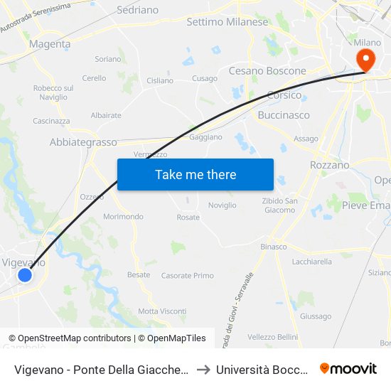 Vigevano - Ponte Della Giacchetta to Università Bocconi map