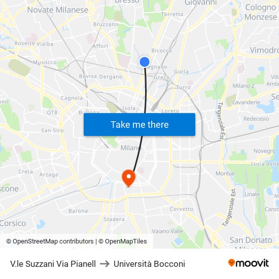 V.le Suzzani Via Pianell to Università Bocconi map