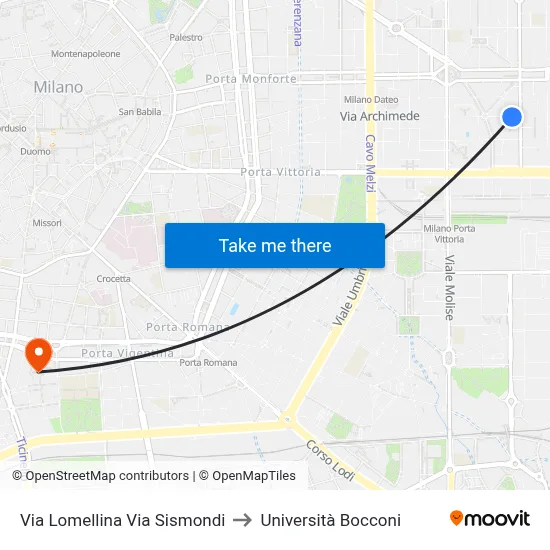 Via Lomellina Via Sismondi to Bocconi University map