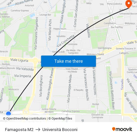 Famagosta M2 to Università Bocconi map