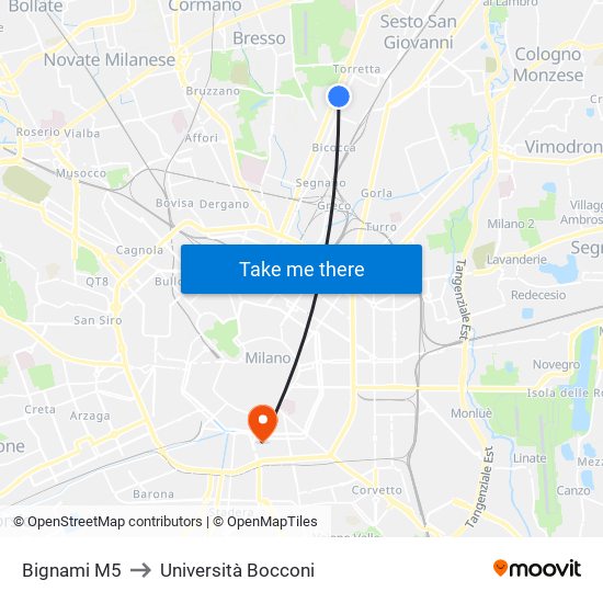 Bignami M5 to Università Bocconi map
