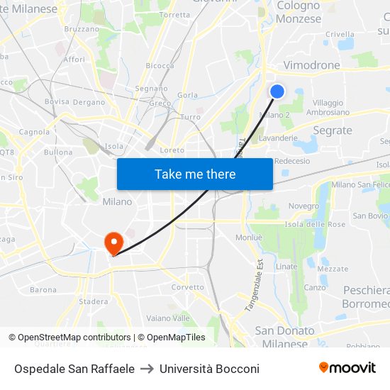 Ospedale San Raffaele to Università Bocconi map