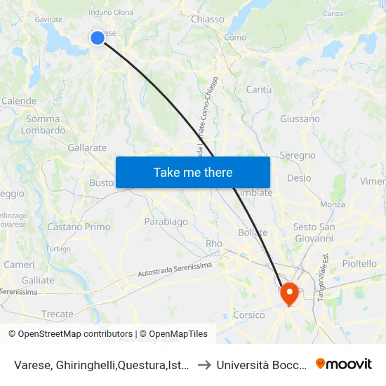 Varese, Ghiringhelli,Questura,Istituti to Università Bocconi map