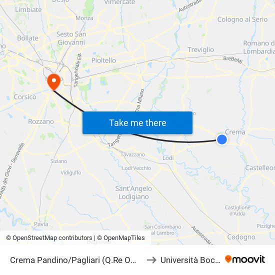 Crema Pandino/Pagliari (Q.Re Ombriano) to Università Bocconi map