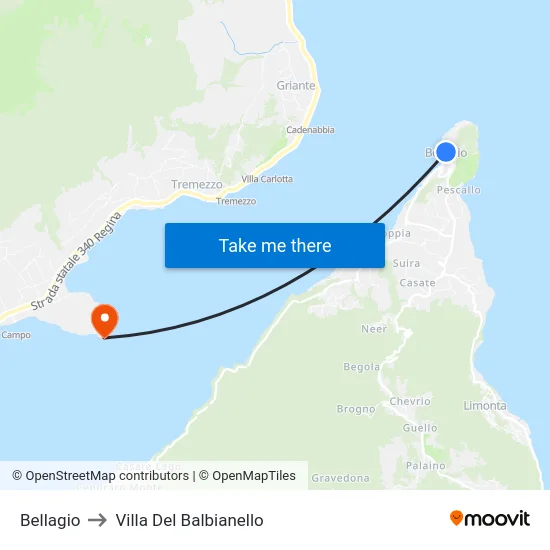 Bellagio to Villa Del Balbianello map