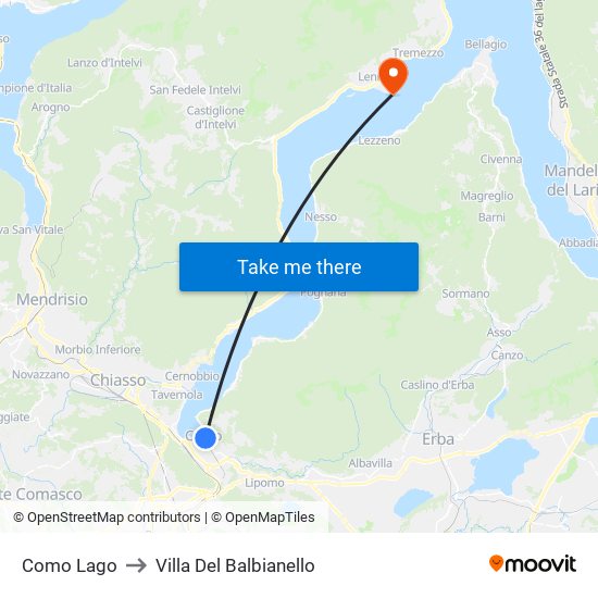 Como Lago to Villa Del Balbianello map