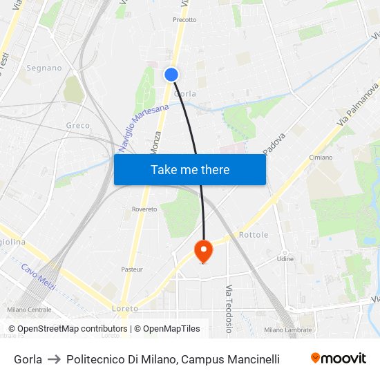 Gorla to Politecnico Di Milano, Campus Mancinelli map