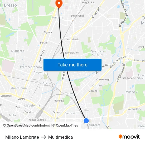 Milano Lambrate to Multimedica map