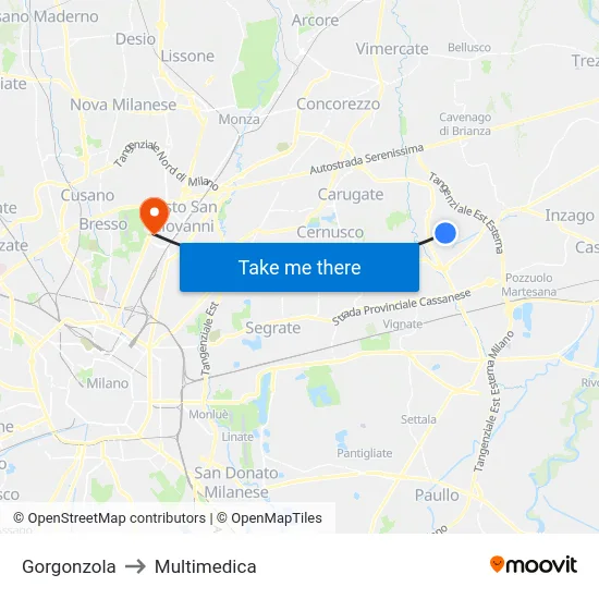 Gorgonzola to Multimedica map