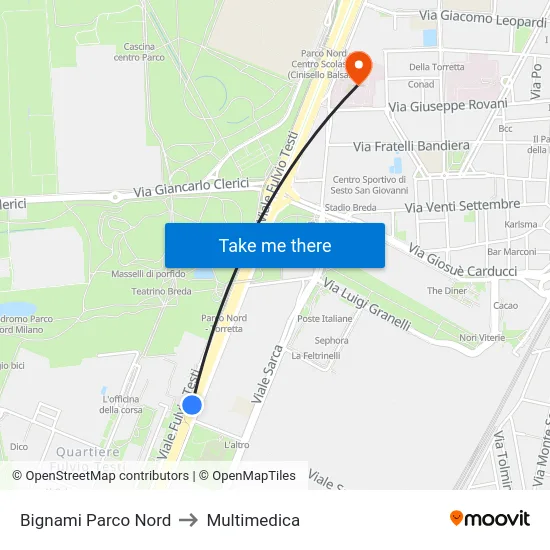 Bignami Parco Nord to Multimedica map