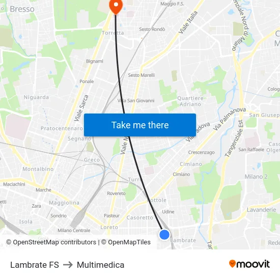 Lambrate FS to Multimedica map