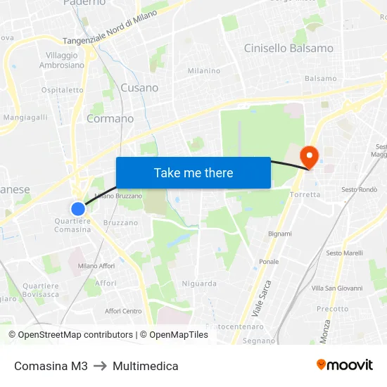 Comasina M3 to Multimedica map