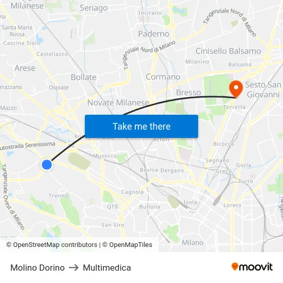 Molino Dorino to Multimedica map