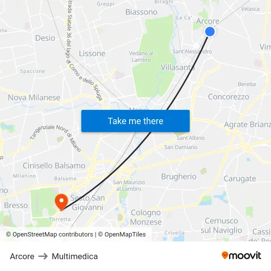 Arcore to Multimedica map