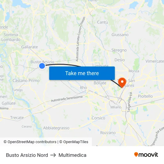 Busto Arsizio North to Multimedica map