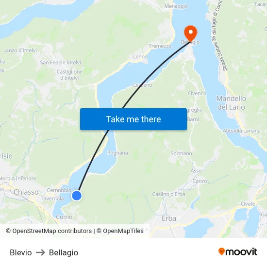 Blevio to Bellagio map