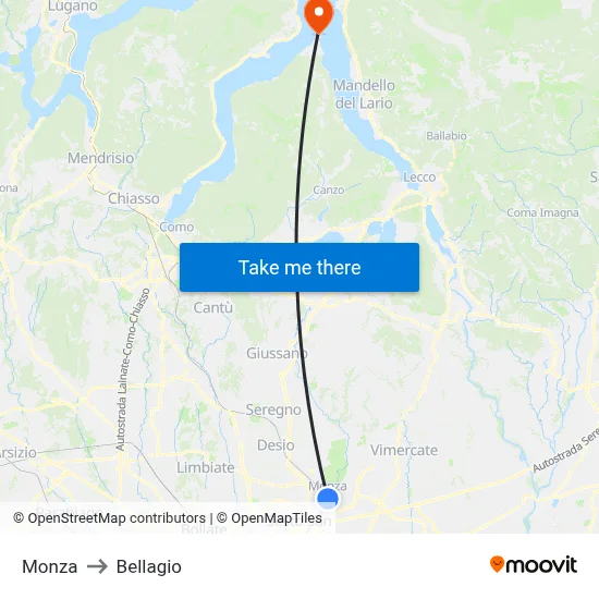 Monza to Bellagio map