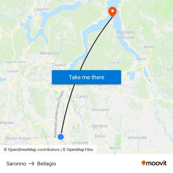 Saronno to Bellagio map
