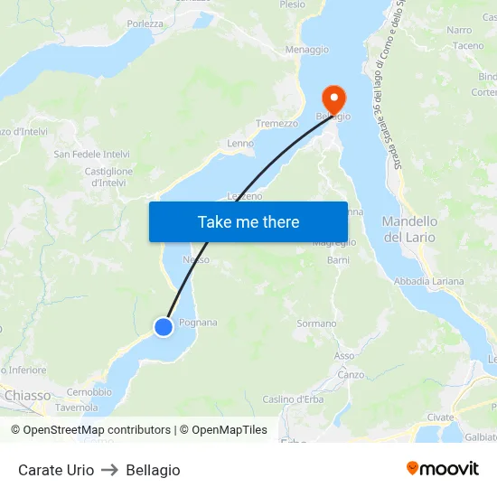 Carate Urio to Bellagio map
