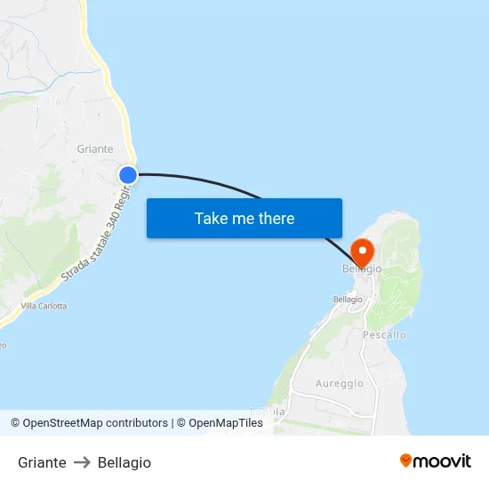 Griante to Bellagio map