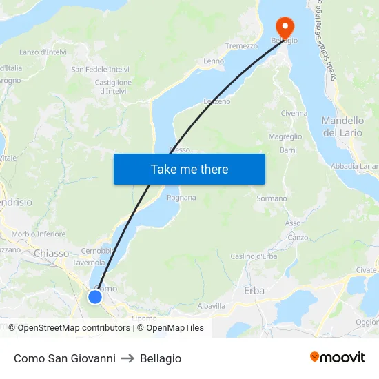 Como San Giovanni to Bellagio map