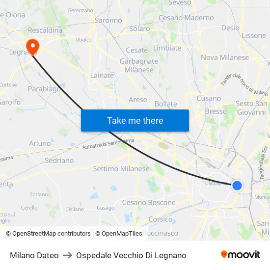 Milano Dateo to Ospedale Vecchio Di Legnano map