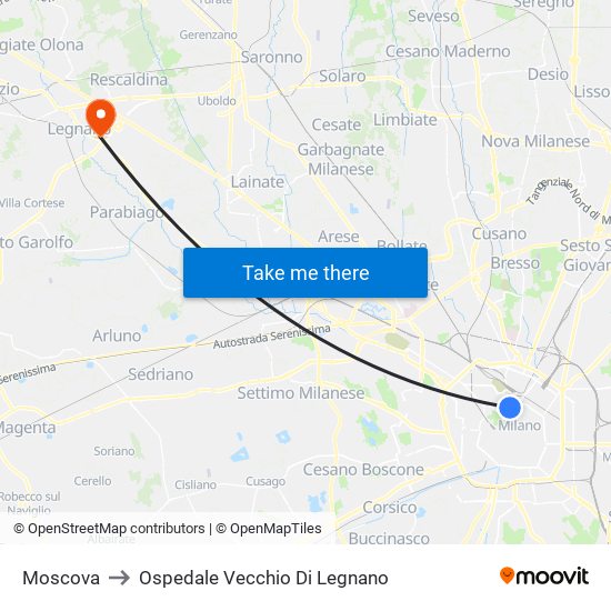 Moscova to Ospedale Vecchio Di Legnano map