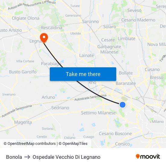 Bonola to Ospedale Vecchio Di Legnano map