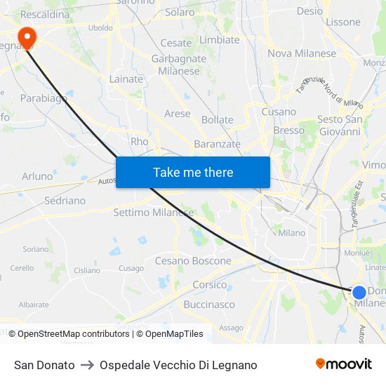 San Donato to Ospedale Vecchio Di Legnano map