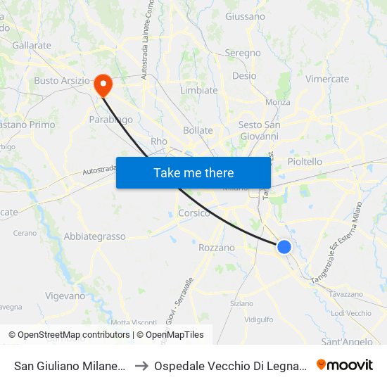 San Giuliano Milanese to Ospedale Vecchio Di Legnano map